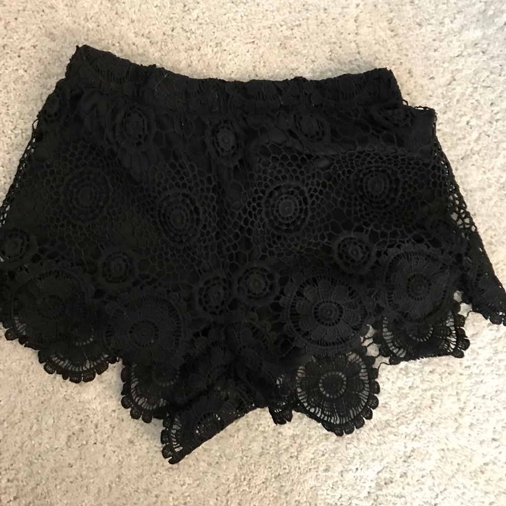 High Waist Black Crochet Lace Shorts